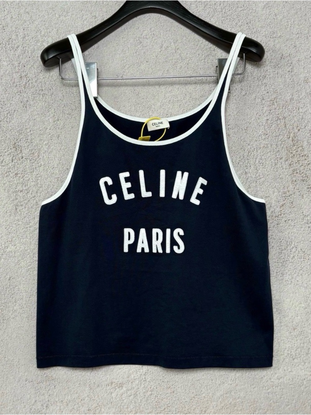 Celine Navy Tank Top with White Trim and CELINE PARIS Logo